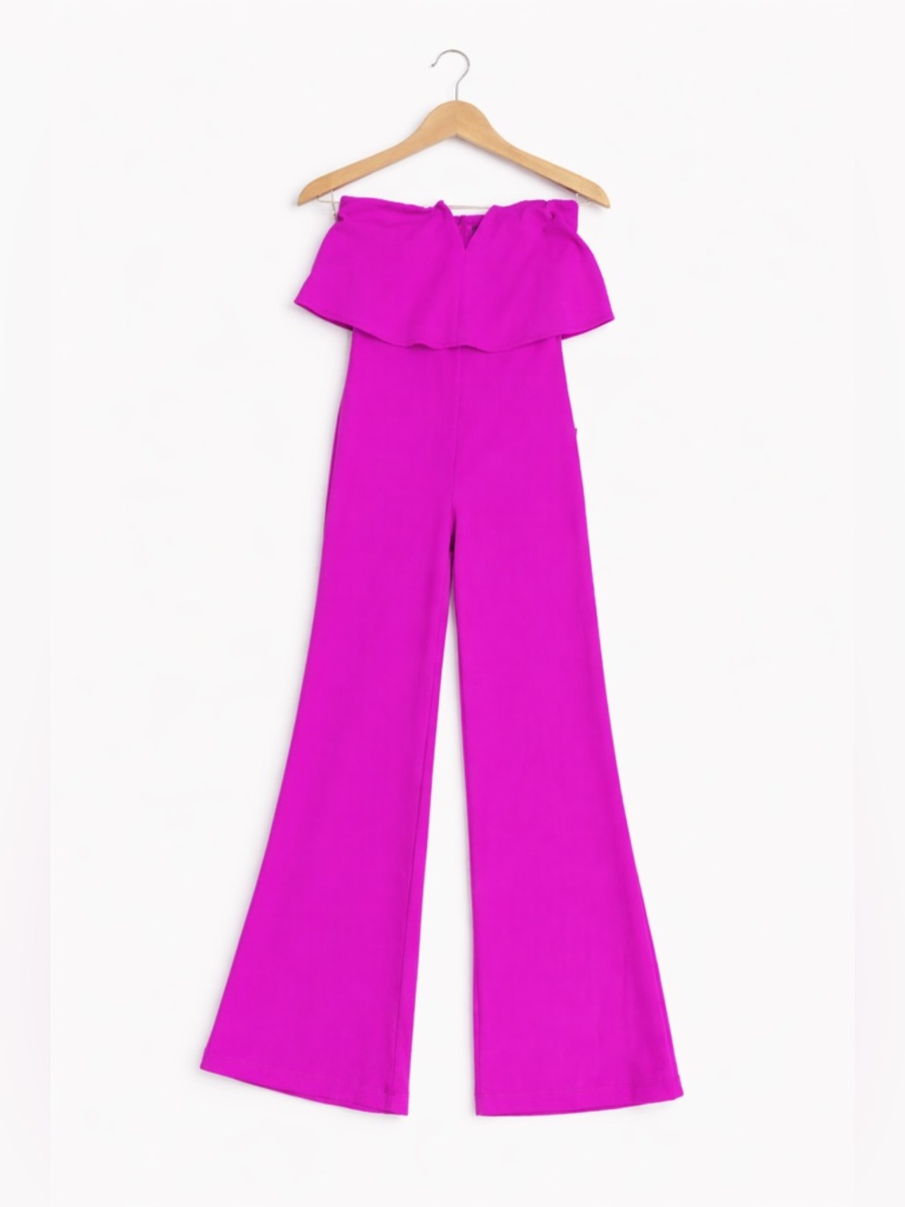 NWT Lulus Power of Love Magenta Strapless Ruffle Wide Leg Jumpsuit L